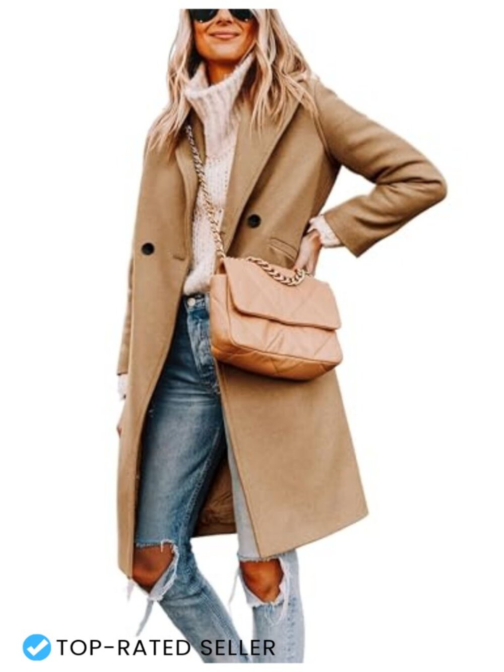 Wool Blend Peacoat Mid-Long Notch Lapel Double Breasted Winter Coat